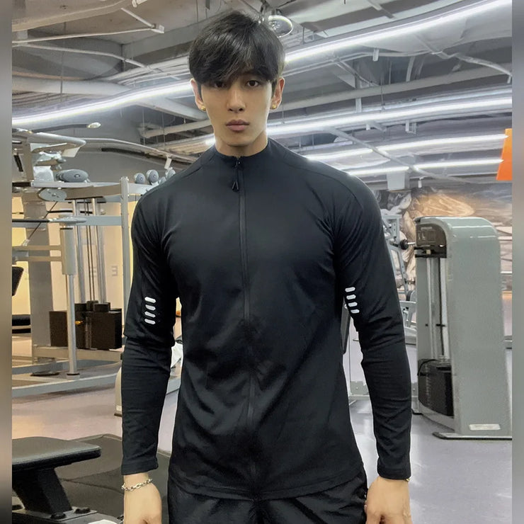 Nueva chaqueta de otoño con cuello levantado y cremallera para hombre, manga larga de secado rápido, adelgazante, suaviza tu silueta, Top deportivo con protección solar