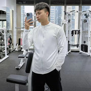 Nueva chaqueta de otoño con cuello levantado y cremallera para hombre, manga larga de secado rápido, adelgazante, suaviza tu silueta, Top deportivo con protección solar