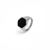Anel Hex Ônix de Aço Prata