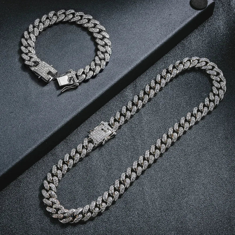 Kit Cuban ICE Corrente + Pulseira Cravejada Prata